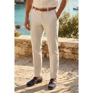 Peter Elliot Seersucker Striped Trouser Pants Men's 42 Tan White Italy Travel
